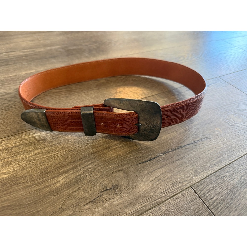 Bari Reias Vintage Genuine Lizard Leather Western‎ Belt Cognac Brown Size 30 USA